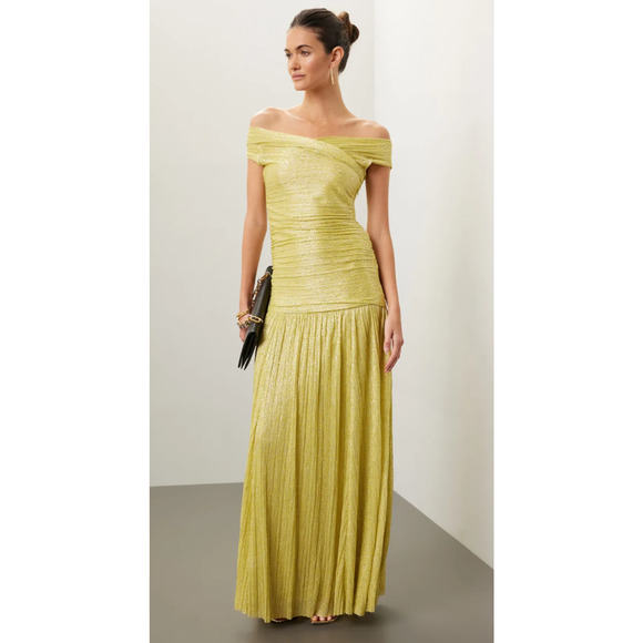 Sabina Musayev Dresses & Skirts - Sabina Musayev Off-Shoulder Metallic Lime Maxi Gown